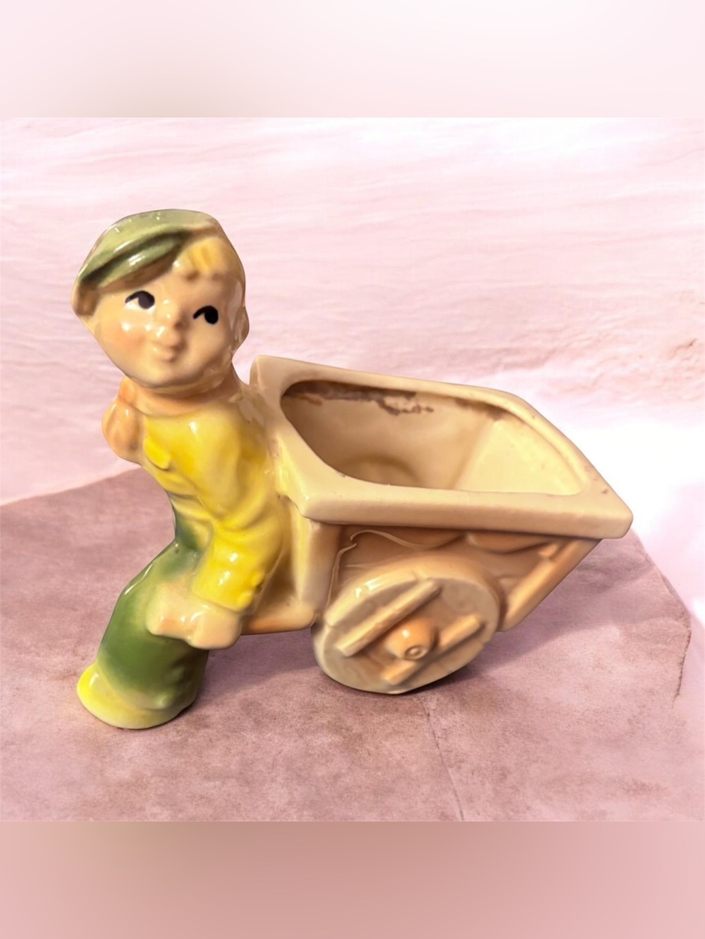 VTG Shawnee Pottery #750 Dutch Boy Wheelbarrow Planter Mid Century Kitsch